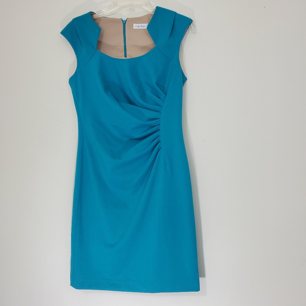 Calvin Klein Elegant Blue Cap Sleeve Dress, Size 8
